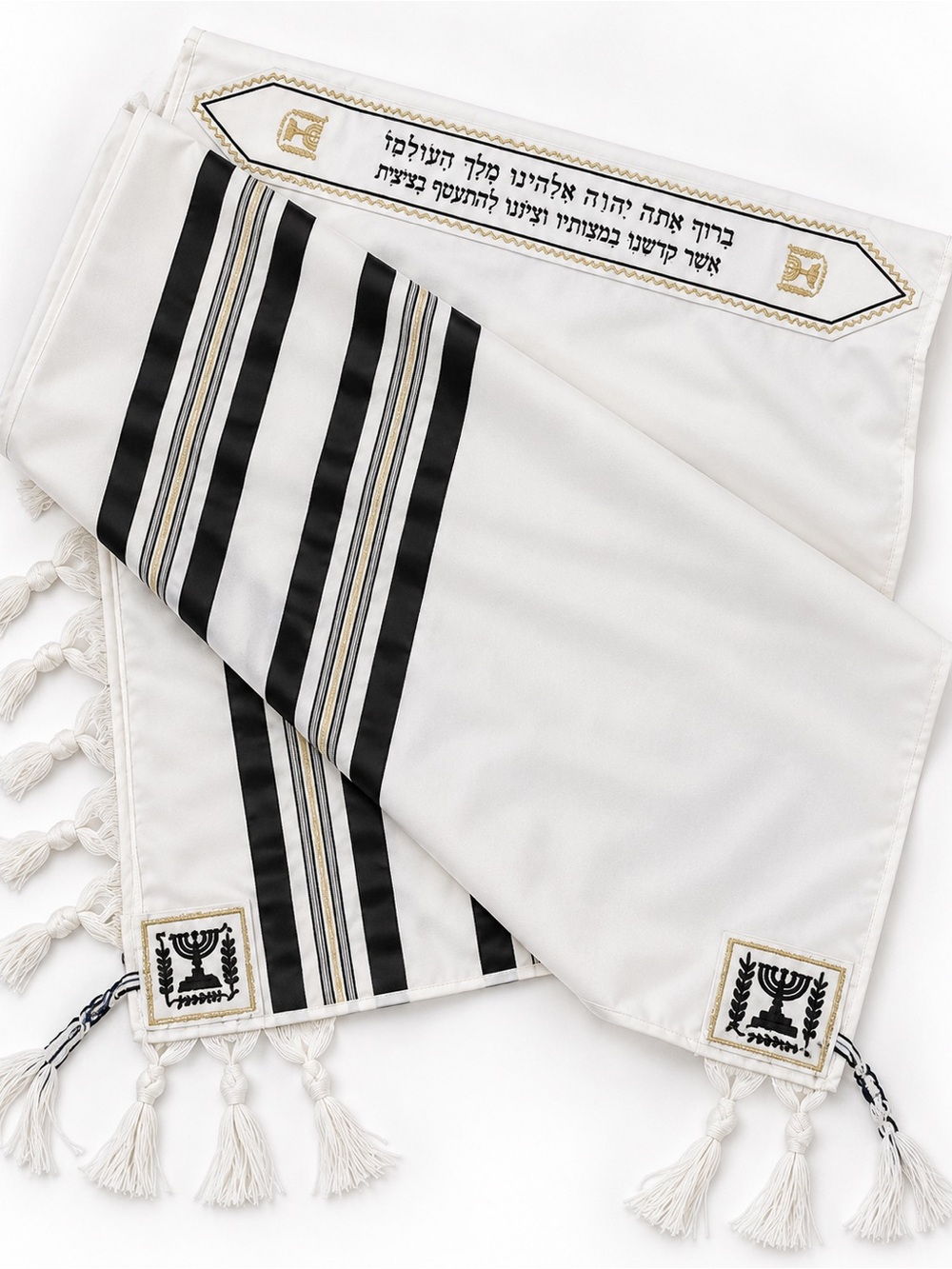Traditional White and Black Tallis Prayer Shawl - Unbranded